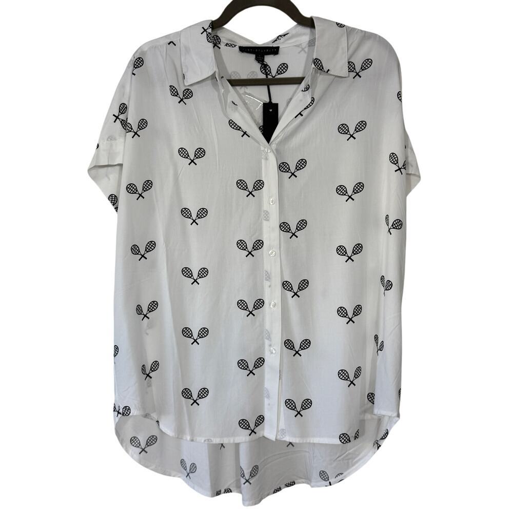 Jane + Delangfy Pickleball Tennis Rackets Button Up Short Sleeve | NWT￼